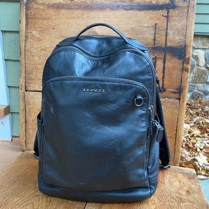 Coach Designer Unisex Black Leather Travel Backpack Carry On